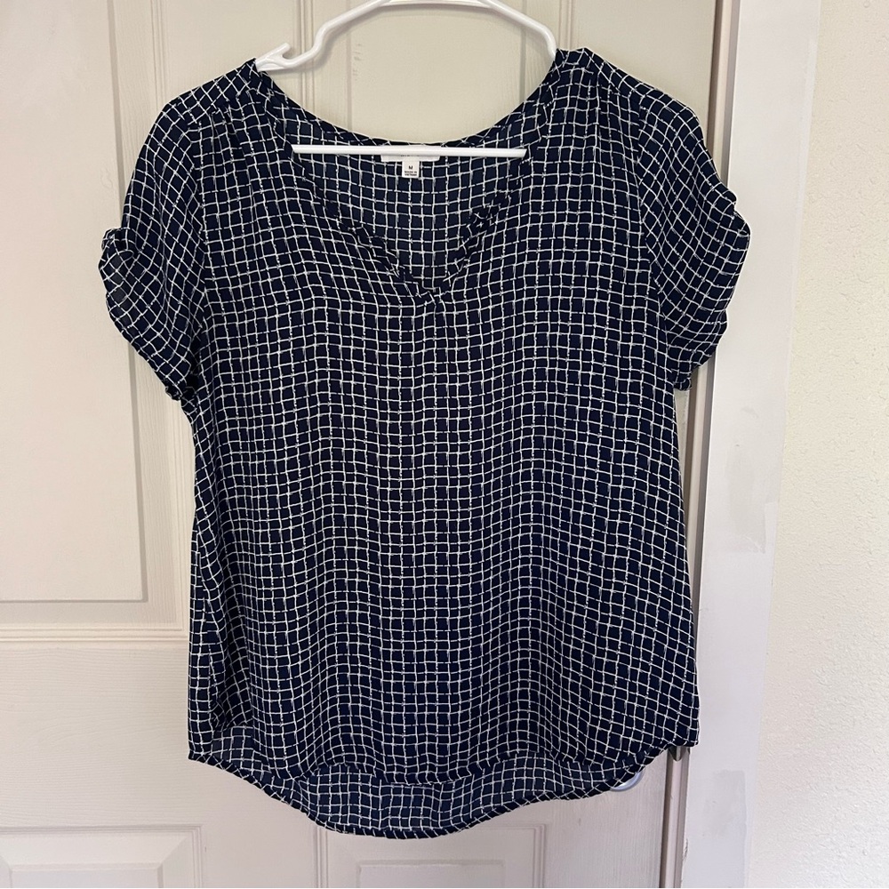 Mine Blue and White Boxy Short Sleeve Blouse